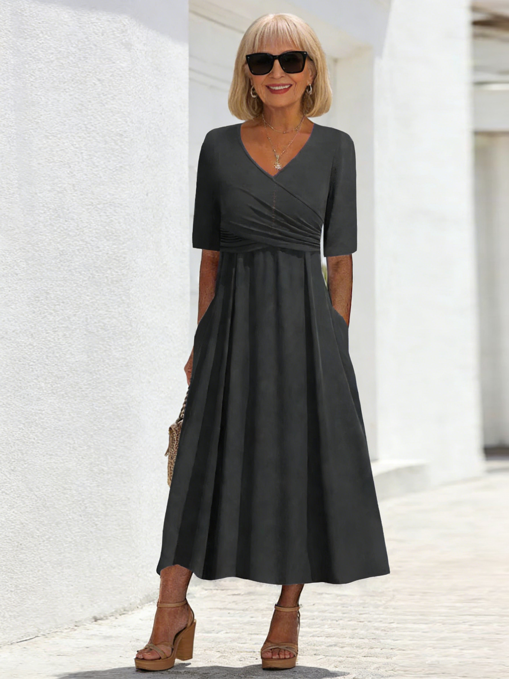 V-Neck Relaxed Midi Dress