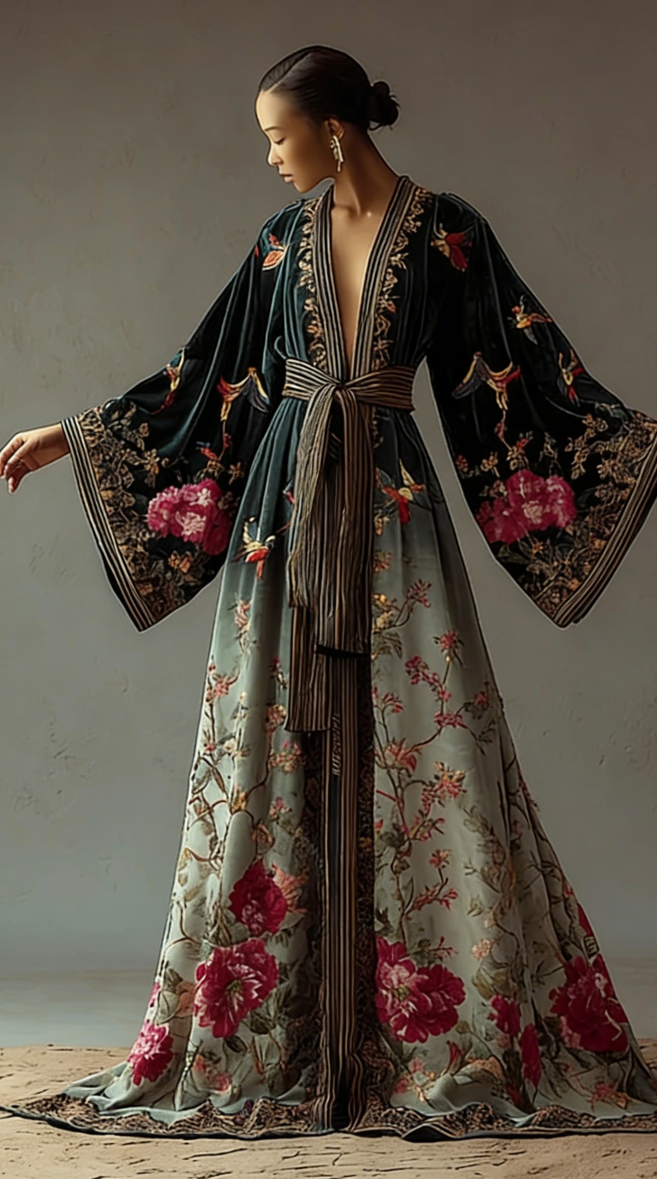 Elegant autumn/winter vintage floral style velvet robe (with belt)