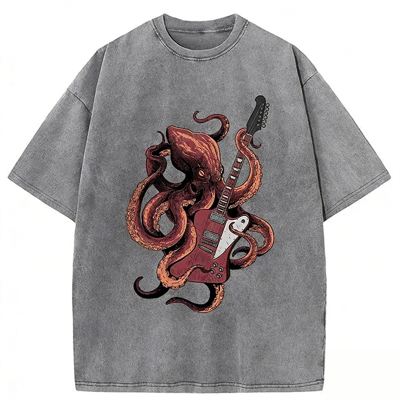 Octopus Playing Guitar Washed T-shirt