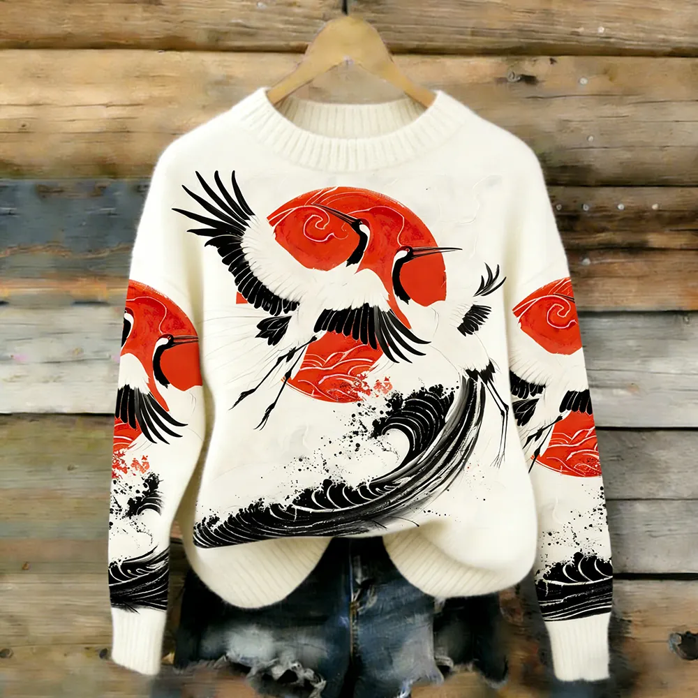 Sunshine Flying Crane Crew Neck Sweater