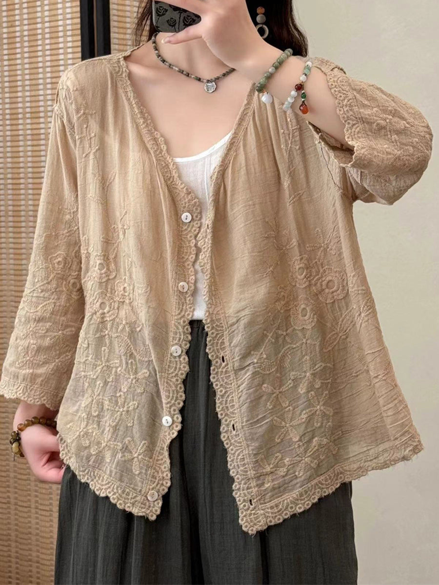 Exquisite Embroidered Loose Cotton Shirt