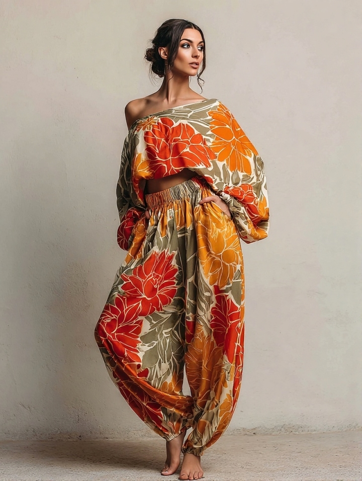 Women's Vintage Printed Loose Artistic Suit