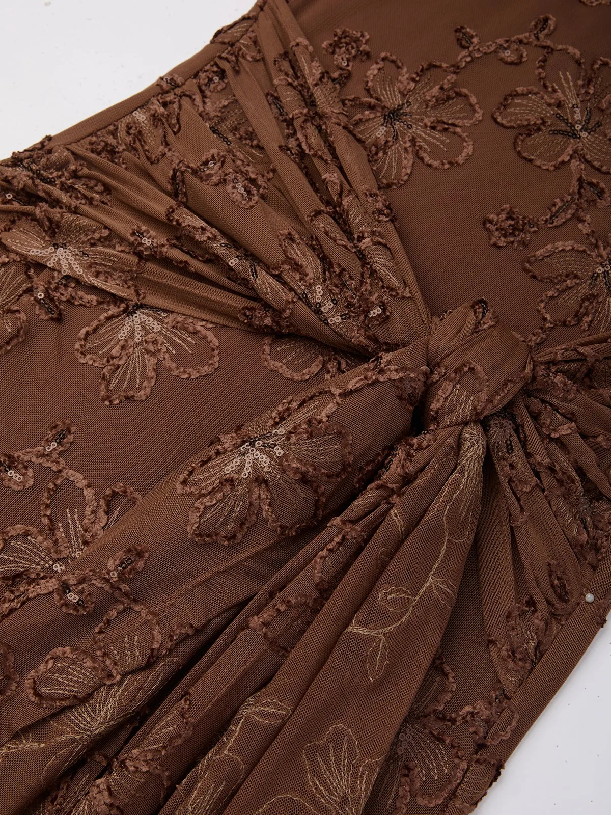 Brown Jacquard Classic Boat Neck Sleeveless Sheath Floor-length Gown
