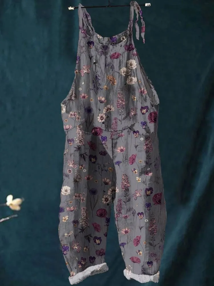 Flower Art Print Casual Wide-Leg Jumpsuit