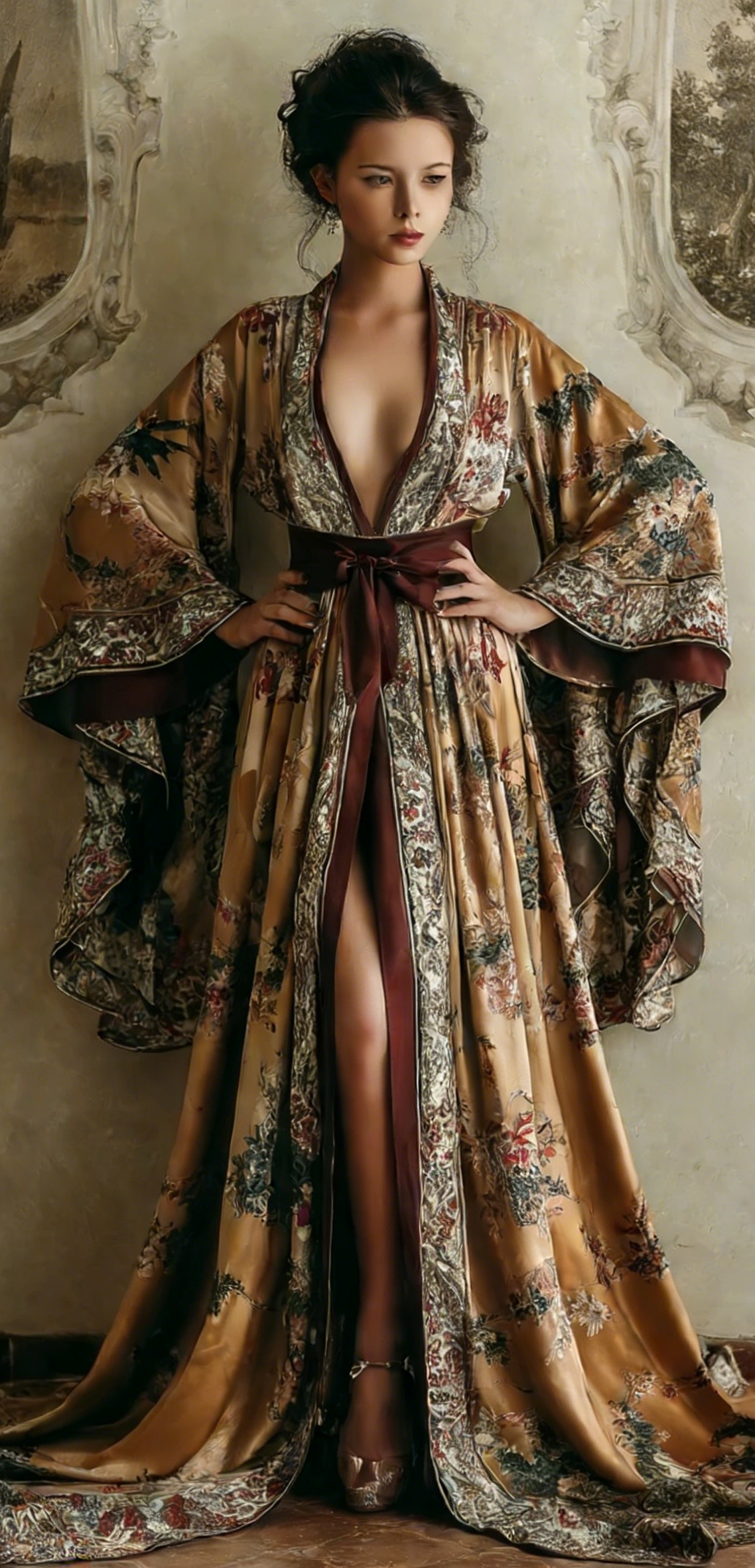 Women's Elegant And Gorgeous Vintage Printed Silk Robe