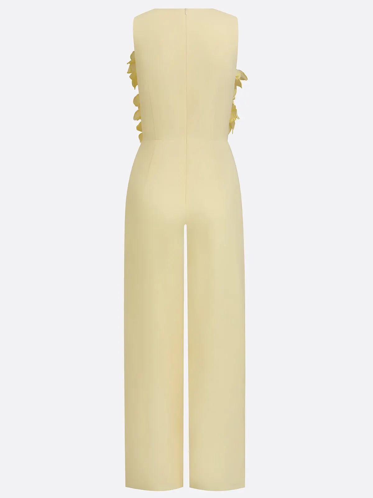 Yellow 3D Floral Crew Neck Sleeveless Elegant Jumpsuit