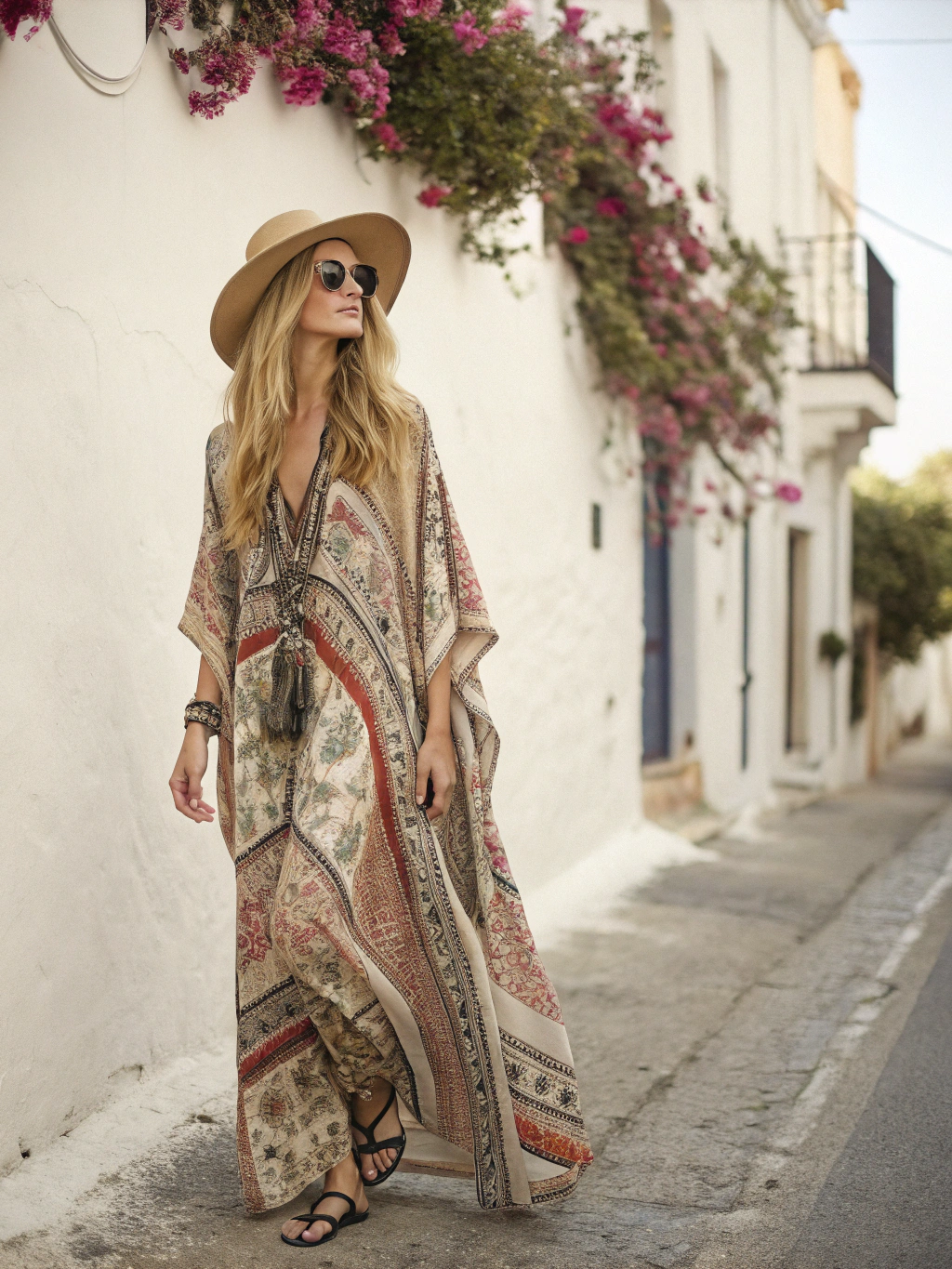 Contton & Linen Long-Sleeve Kaftan Maxi Dress