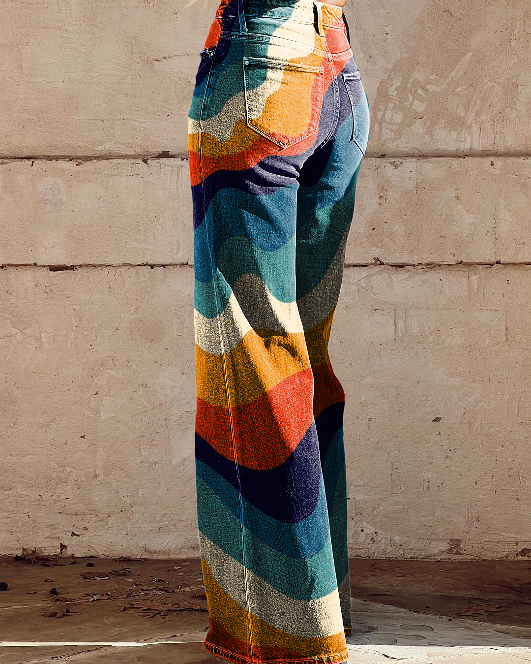 Retro Abstract Art Print Casual Wide-Leg Pants