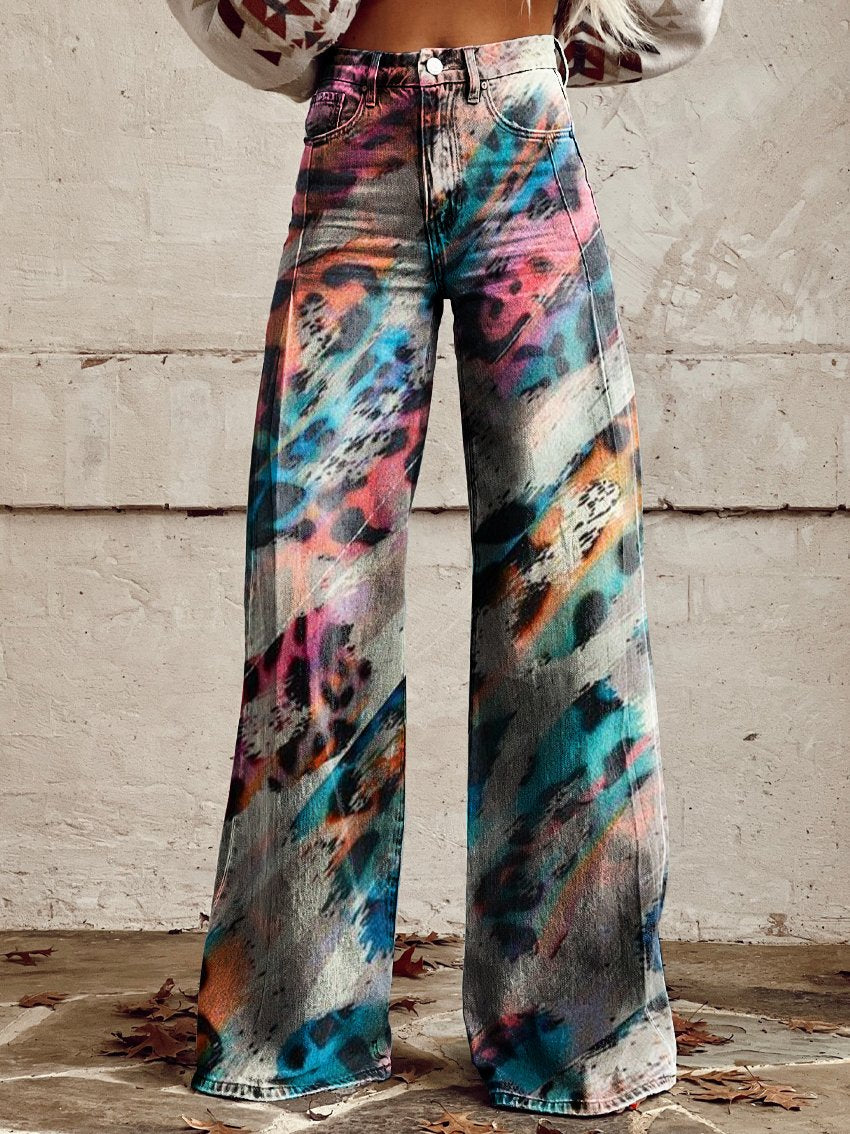 Colorful Leopard Print Women's Print Casual Wide-Leg Pants