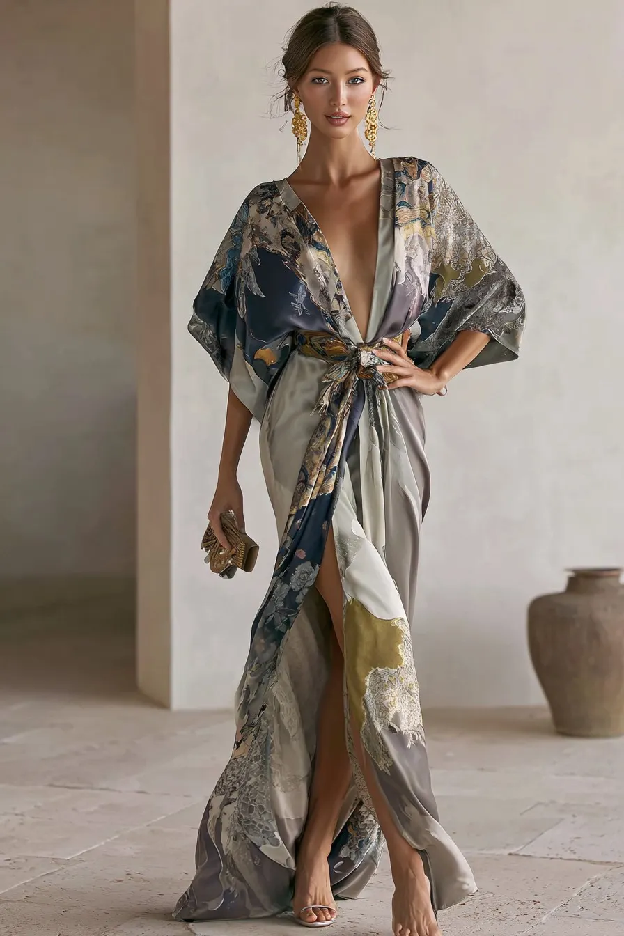 Elegant Vintage Printed Robe