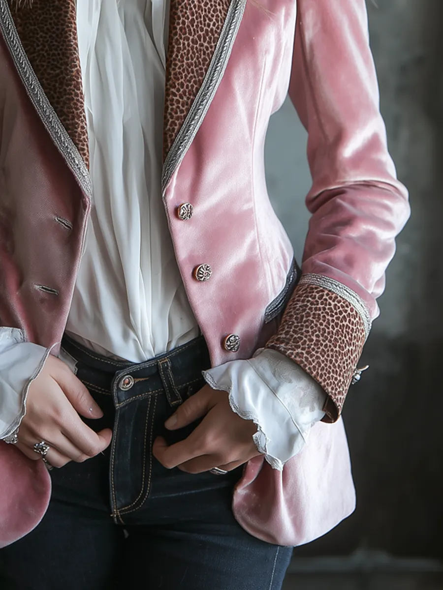 Vintage Eco-friendly Velvet Leopard Collar Jacket