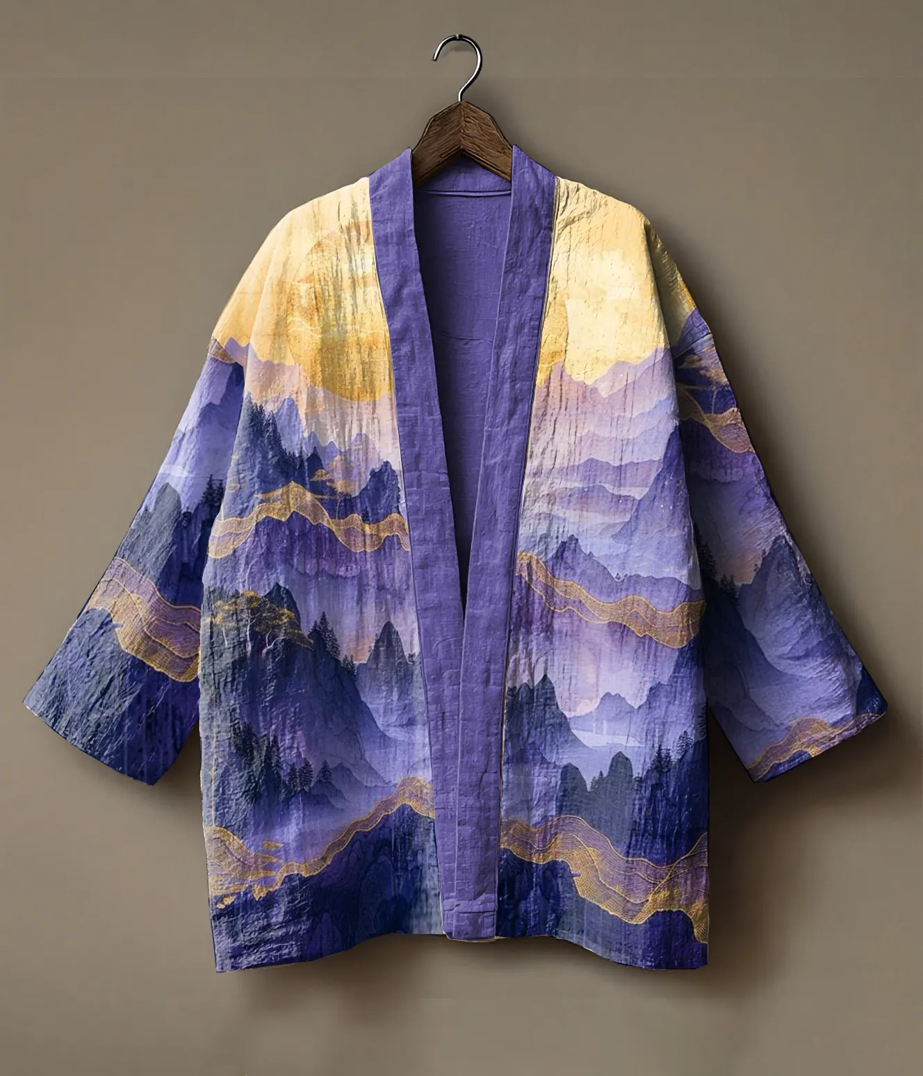 Abstract print embroidered linen cardigan kimono