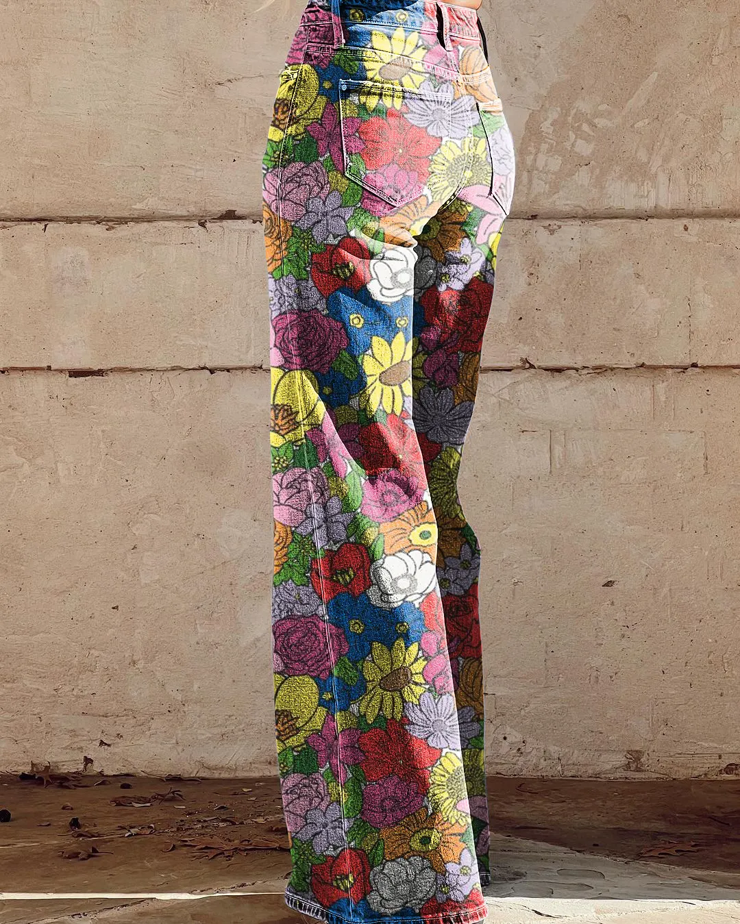 Vintage Floral Print Casual Wide-Leg Pants