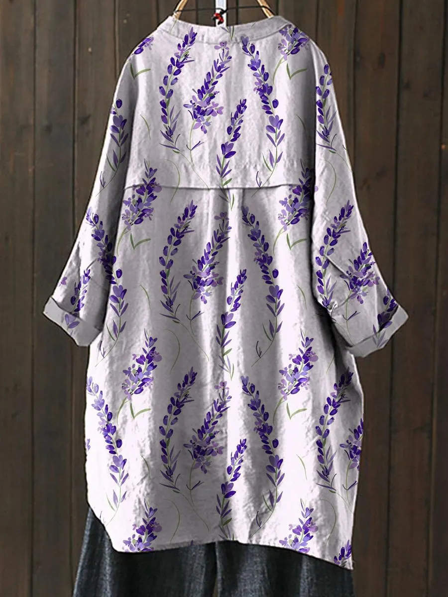 Watercolor Lavender Pattern Printed Women's Loose Casual Top Jacket