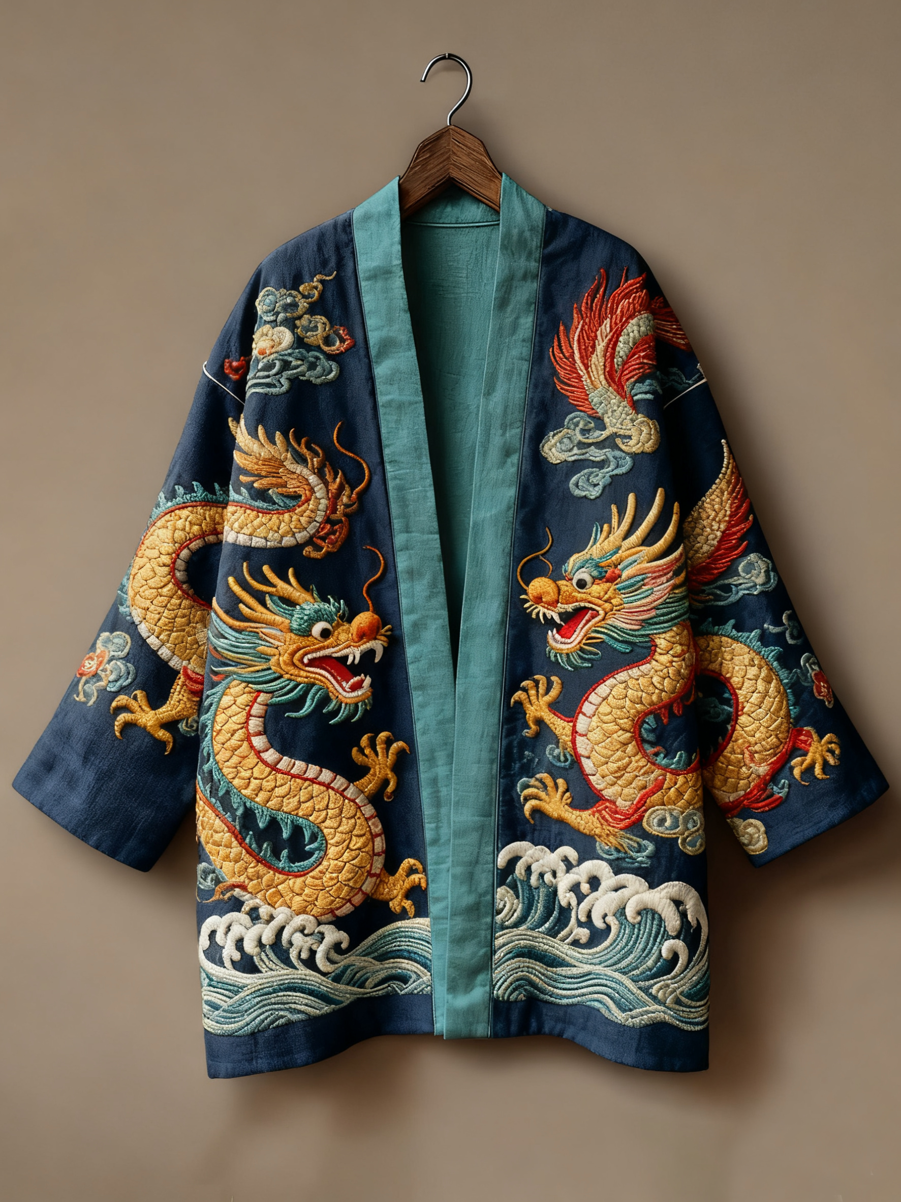 Oriental art landscape painting three-dimensional embroidery linen kimono cardigan