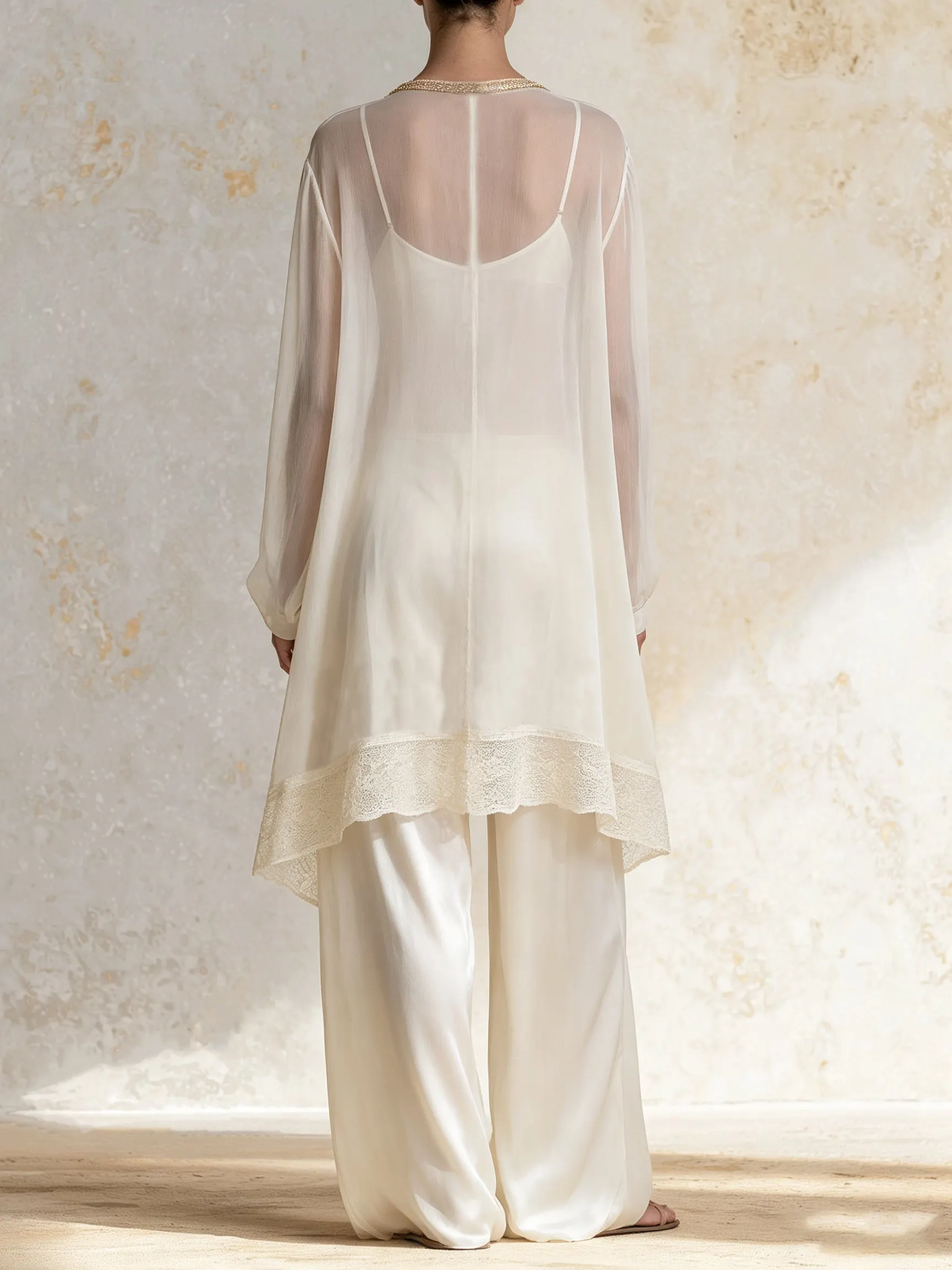 Women’s 3-Piece Layered Lounge Set – Elegant Boho Tunic & Wide-Leg Pants Set