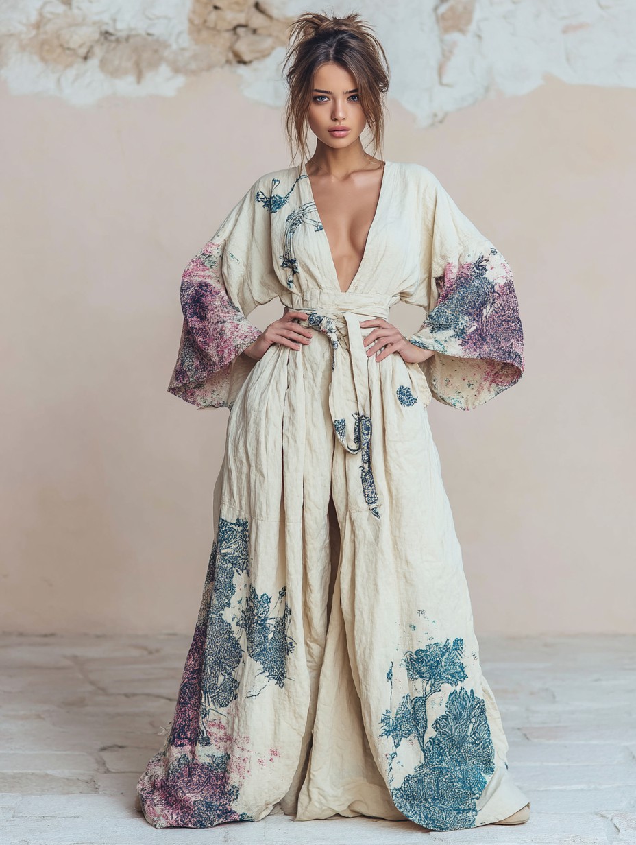 Elegant Vintage Printed Robe