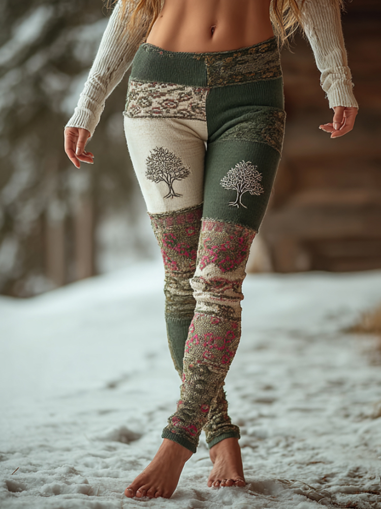 Women's Viking Style Patchwork Tree Of Life Leggings