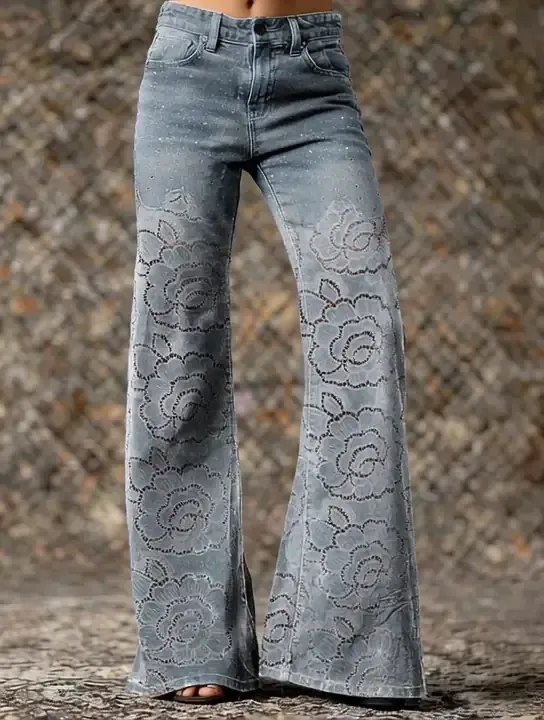 Ethnicity Texture Flowers Women's Print Casual Wide Leg Pants