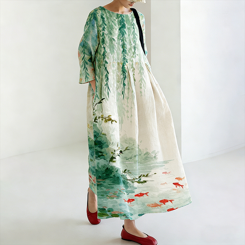 Japanese Art Floral Print Dress