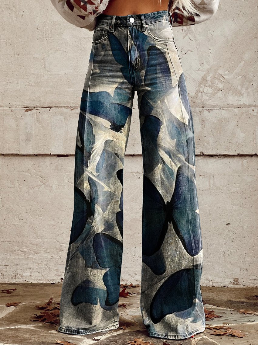 Psychedelic Butterflies Women's Print Casual Wide-Leg Pants