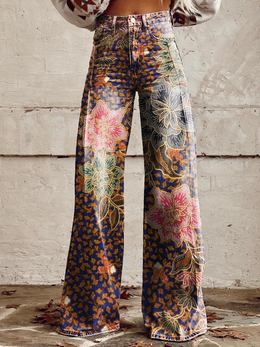 Floral Casual Wide-Leg Pants