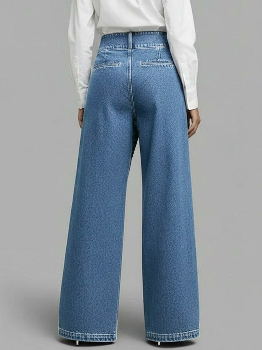 High-waisted Casual Loose-fitting Wide-leg Jeans