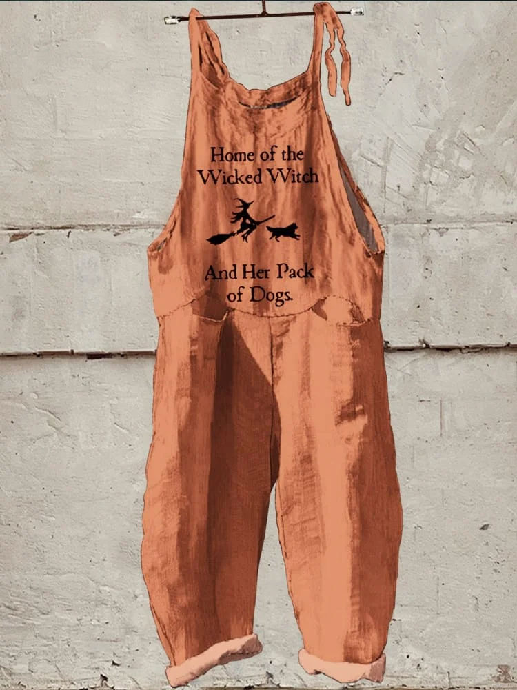 Home Of The Wicked Witch & Her Pack Of Dogs Halloween Art Print Casual Wide-Leg Jumpsuit