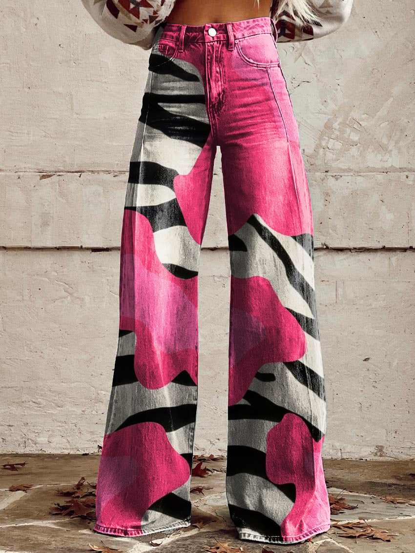 Retro Zebra Pattern Art Casual Wide-Leg Pants