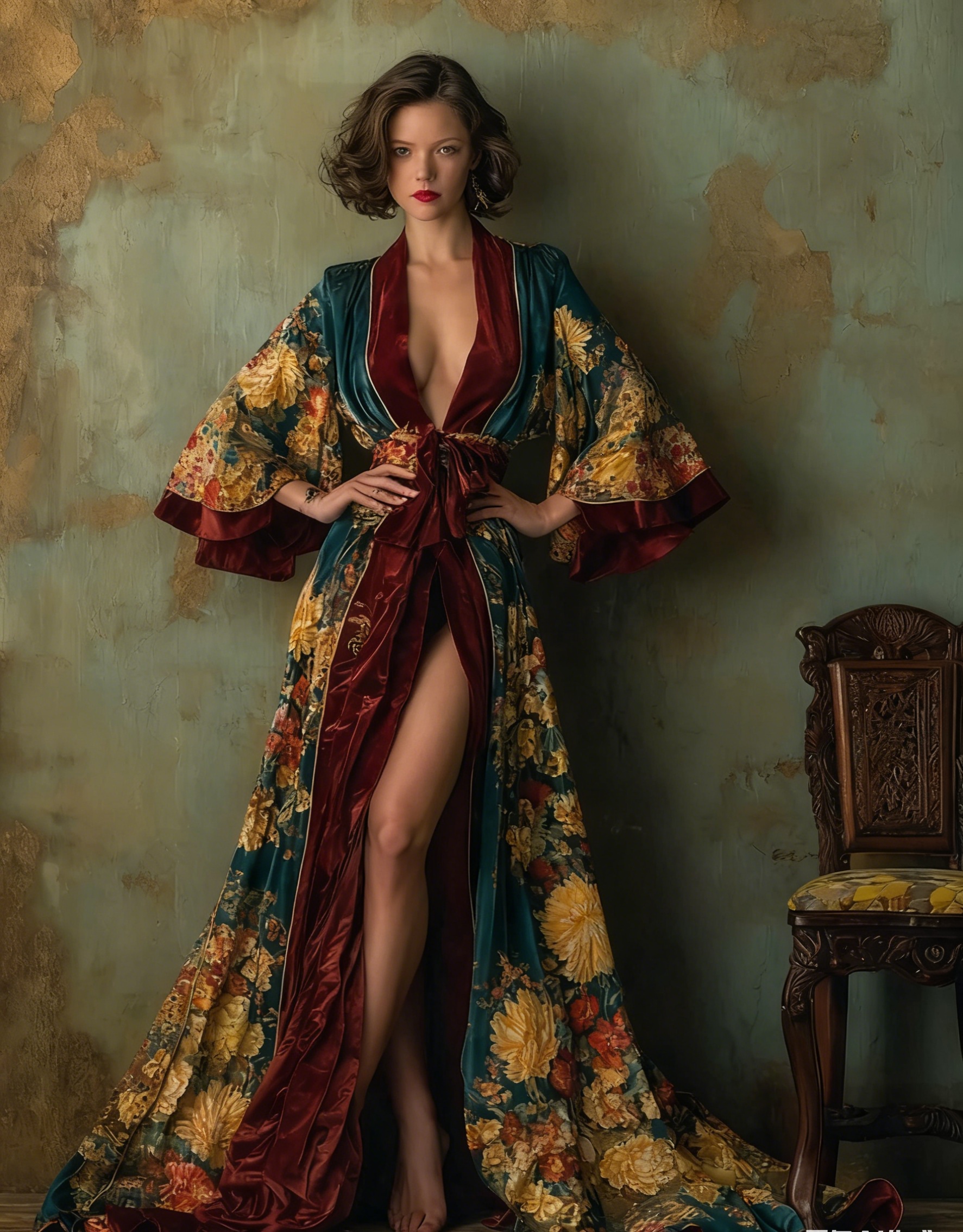 Women's Retro Fit Teal Velvet Robe (belt Included)