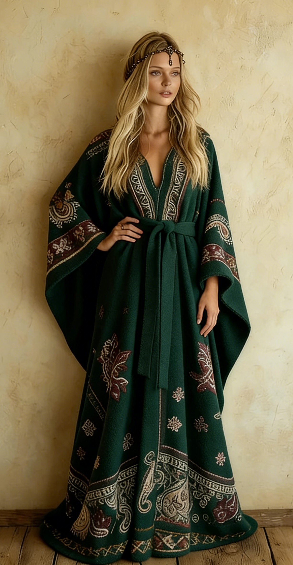 Abstract  Art Print Kimono Long Gown Autumn and Winter Robe With Belt