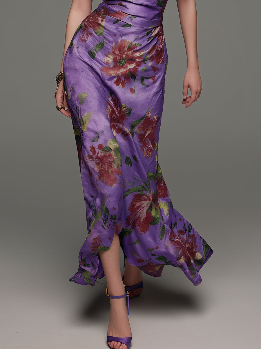Elegant Floral Print Slim-fit Spaghetti Strap Maxi Dress