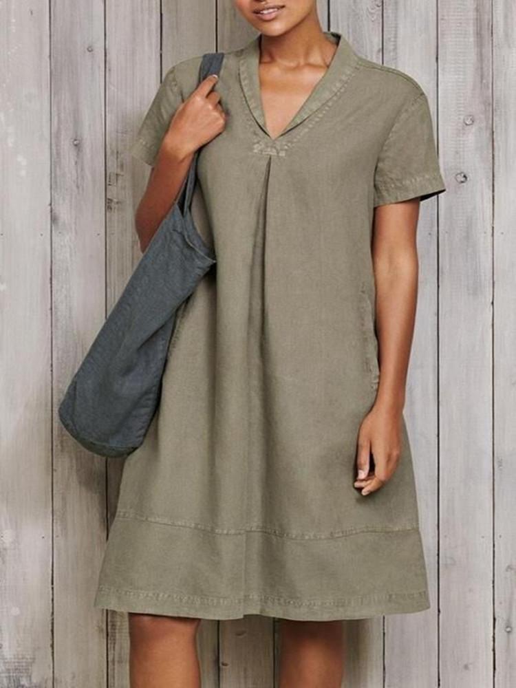 Casual Short Sleeve Linen Mini Dress