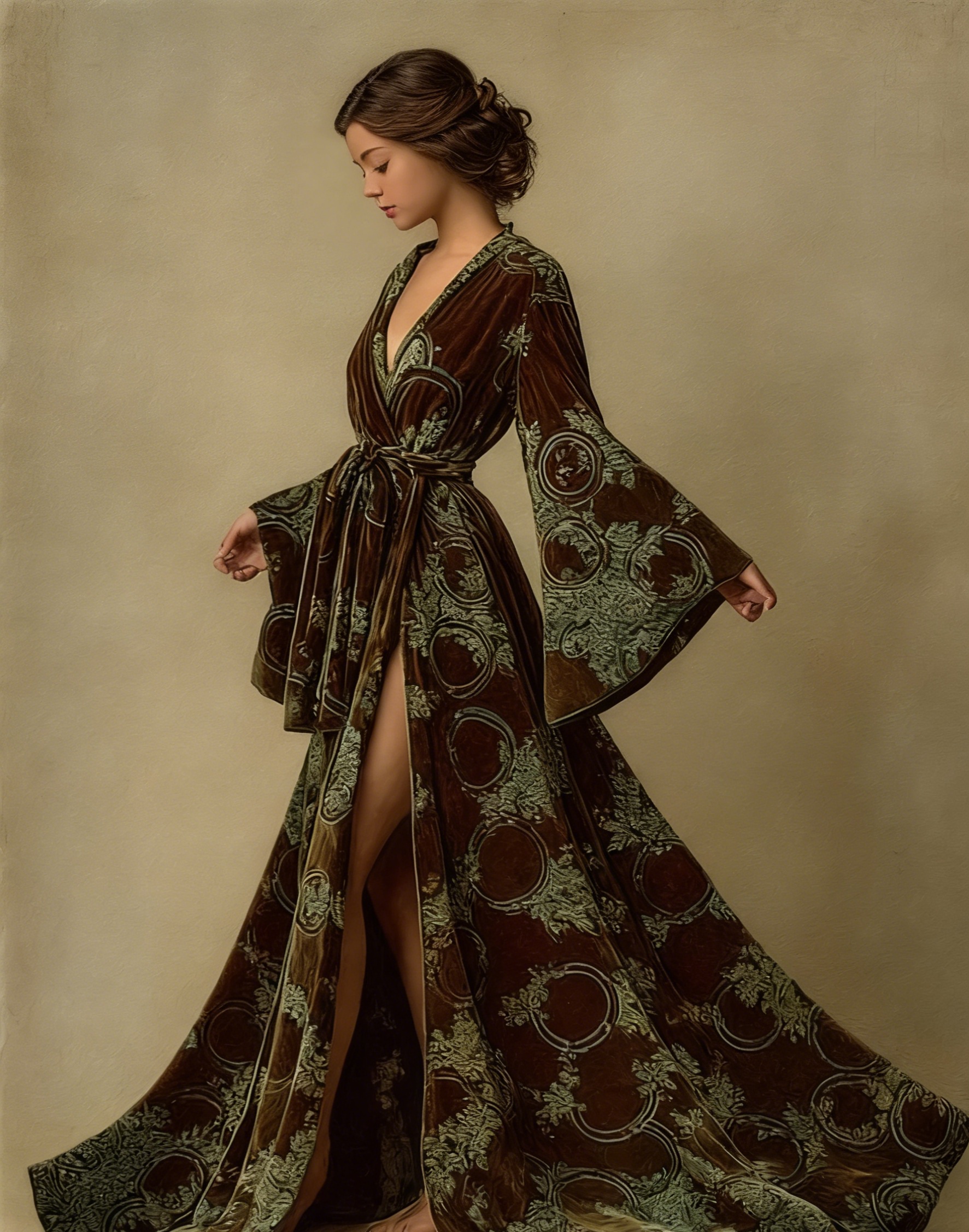 Elegant autumn/winter vintage floral style velvet robe (with belt)