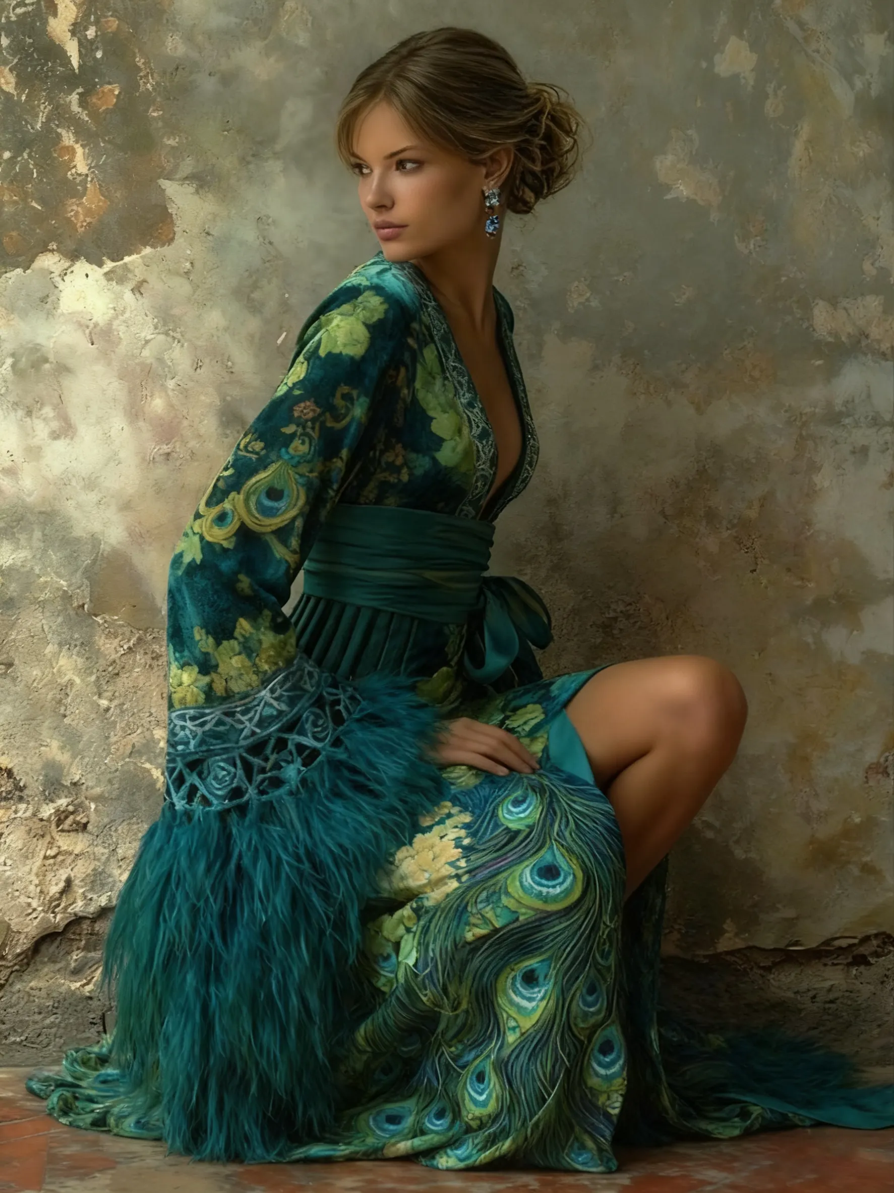 Autumn and winter elegant velvet robe (with belt)