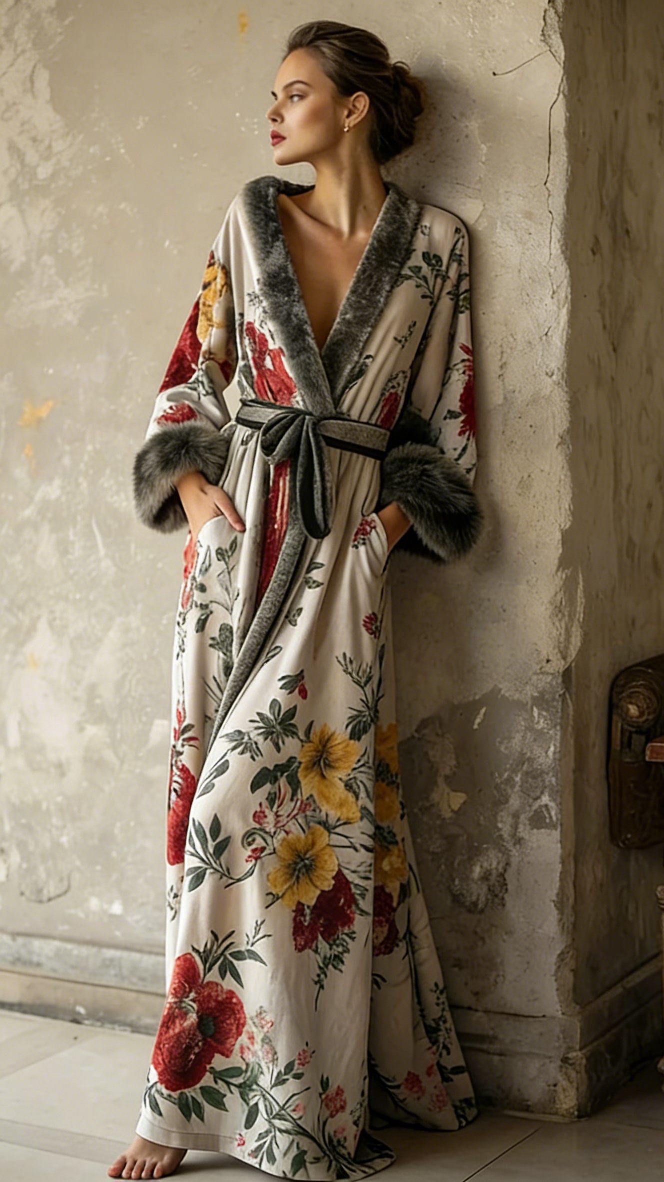 Women's Autumn and Winter Cotton Velvet Blended Robe (With Belt)