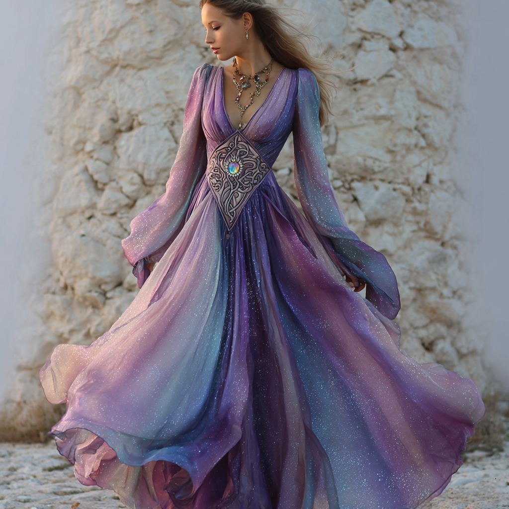 Vintage Opal Celtic Glitter Gradient Flowy Maxi Dress