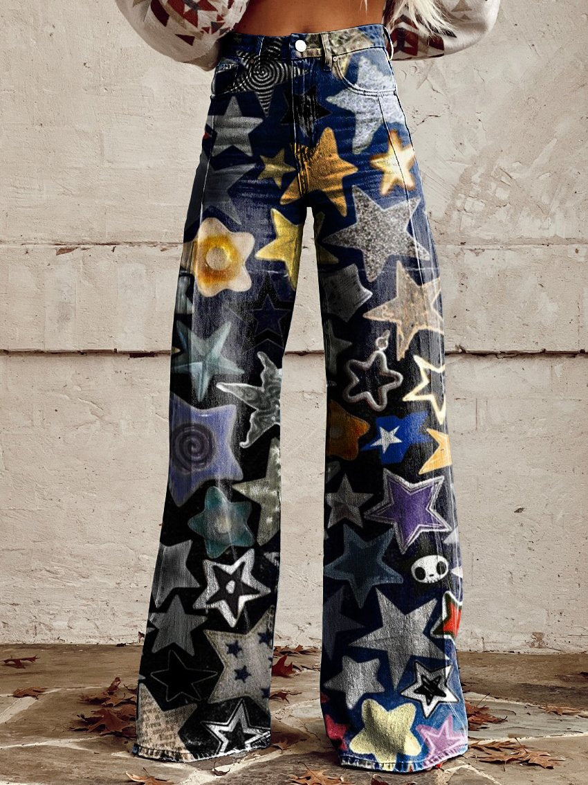All Kinds of Stars Women's Print Casual Wide-Leg Pants