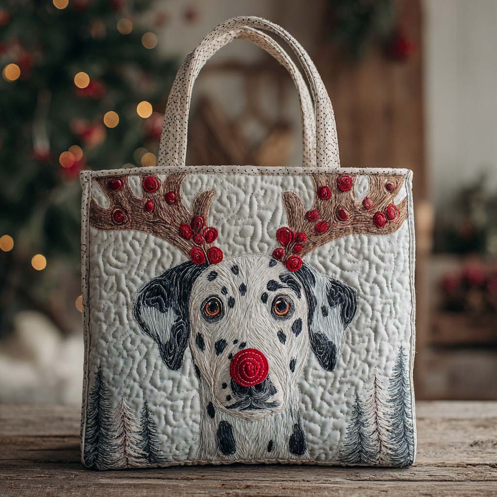 Holiday Reindeer Dog Quilted Tote Bag