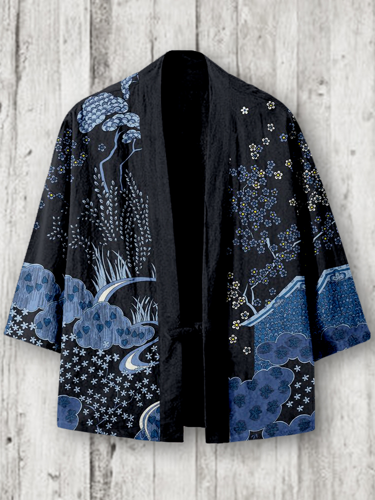 Japanese Traditional Pattern Linen Blend Kimono Cardigan