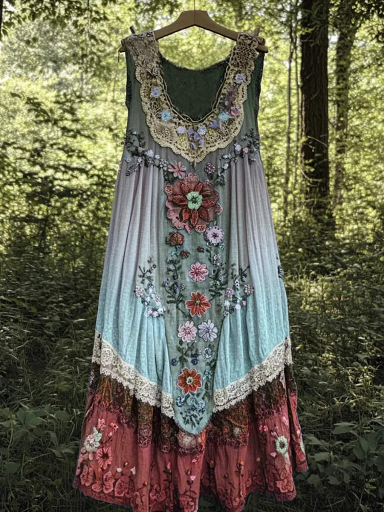 Vintage Boho Lavender Art Patchwork Art Tank Dress