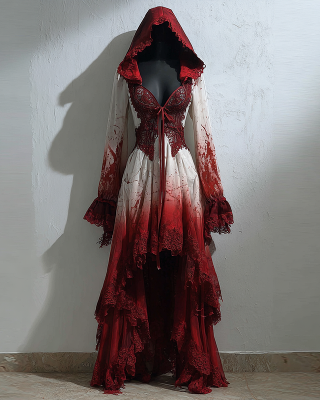 Bohemian style Irregular Gradient Lace Patchwork Hooded Evening Dress 9911