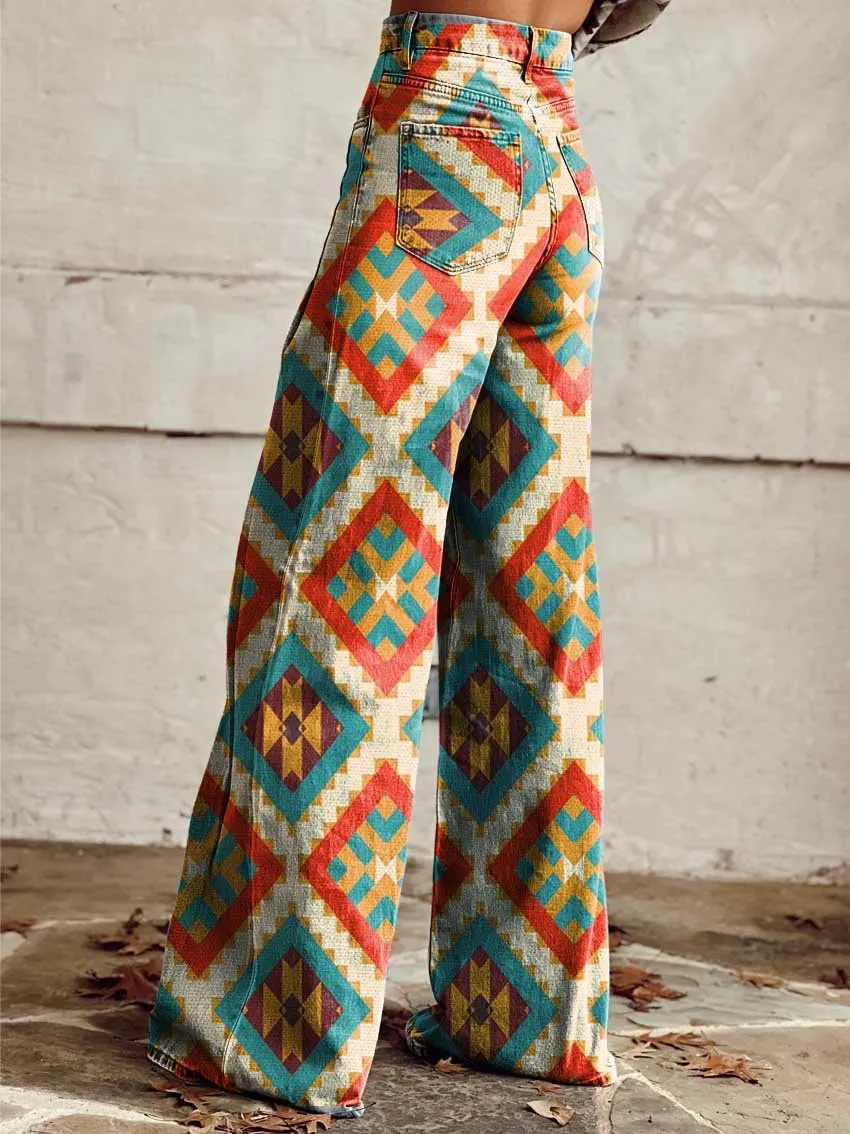Aztec Print Casual Wide-Leg Pants