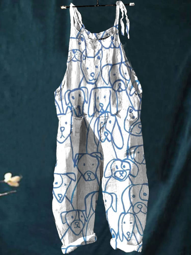 Dog Art Print Colorful Art Casual Wide-Leg Jumpsuit