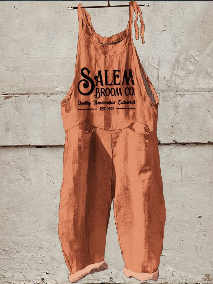 Salem Broom Co. Halloween Art Print Casual Wide-Leg Jumpsuit