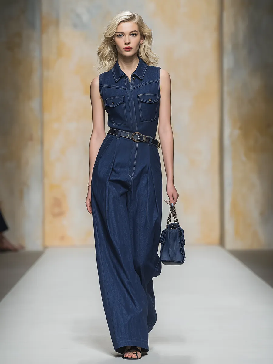 Vintage & Casual Sleeveless Denim Jumpsuit
