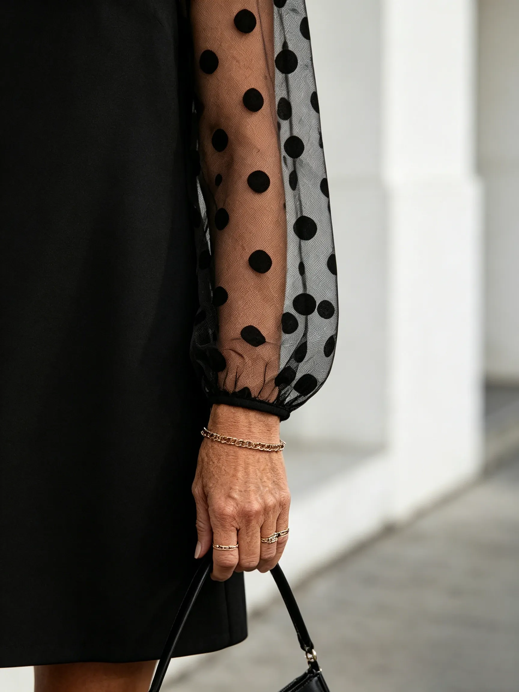 Black Sheer-Sleeve Shift Dress