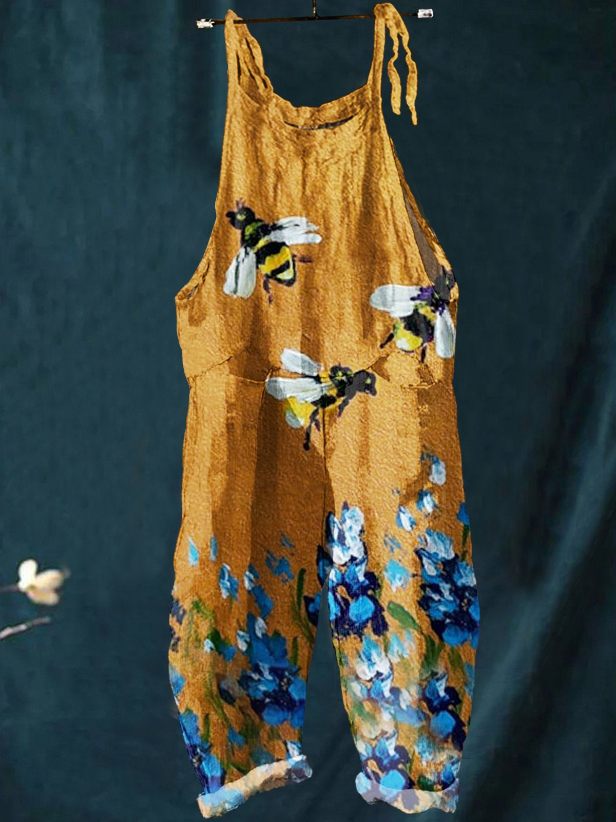 Bee Art Print Casual Wide-Leg Jumpsuit