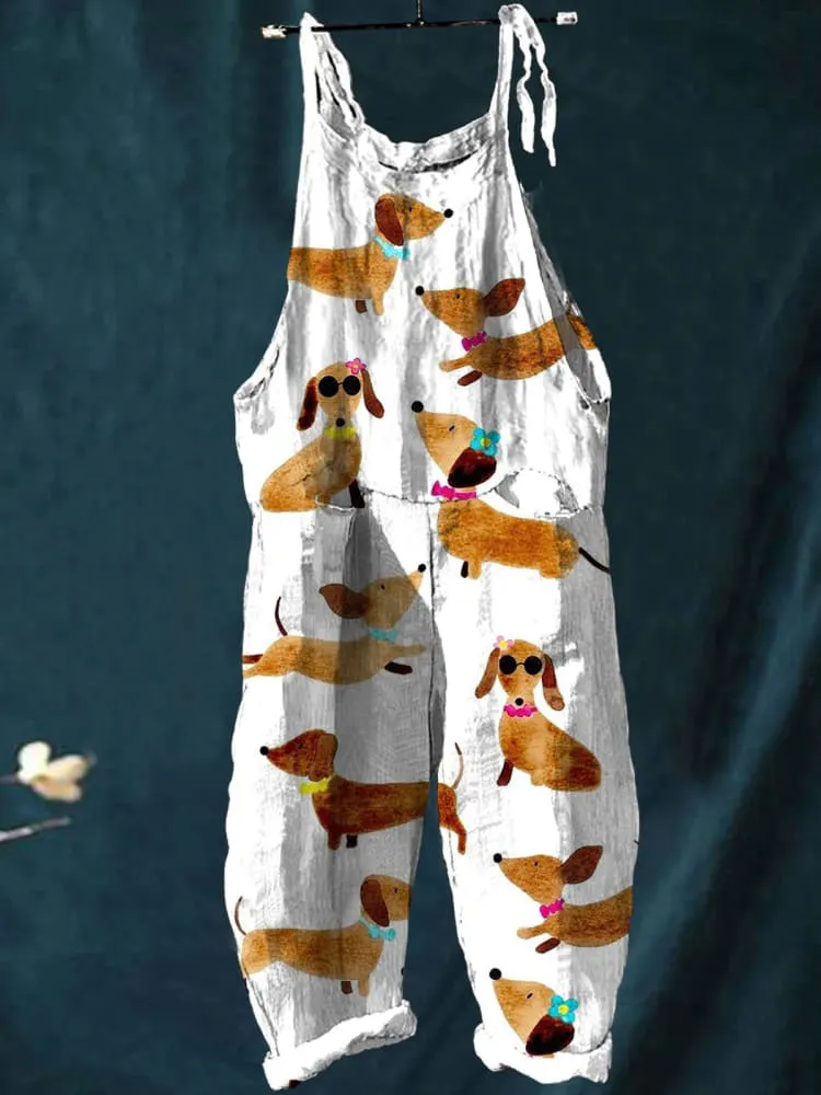 Dachshund Dog Art Print Colorful Art Casual Wide-Leg Jumpsuit