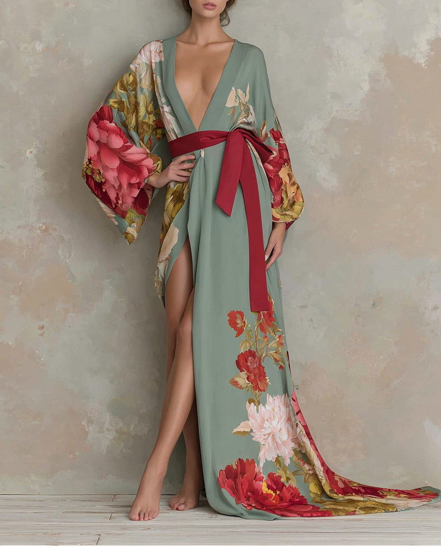 Elegant Vintage Printed Robe